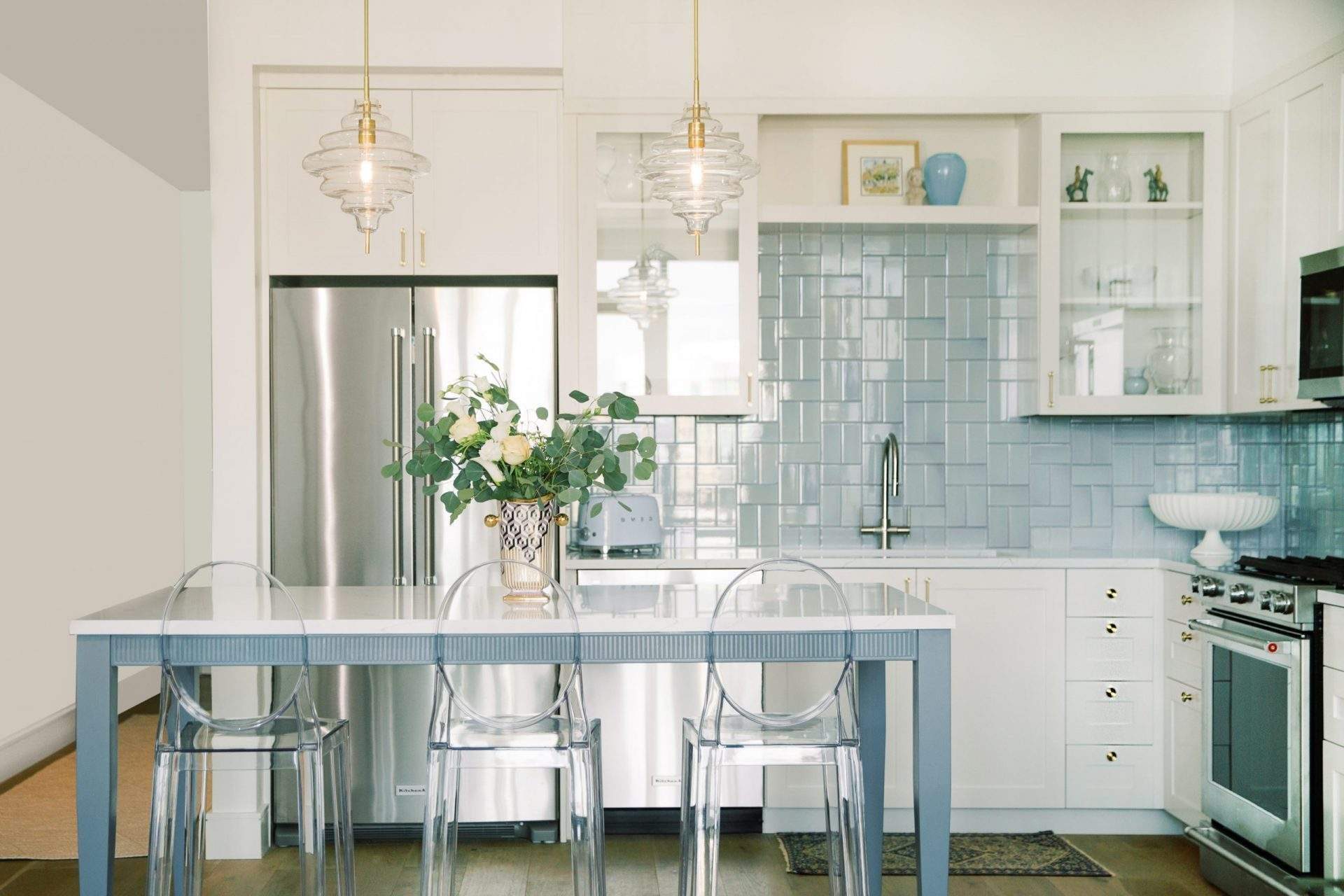 Creative Succulent Decor | Blue and White Kitchen table and chairs | Austin, Texas
