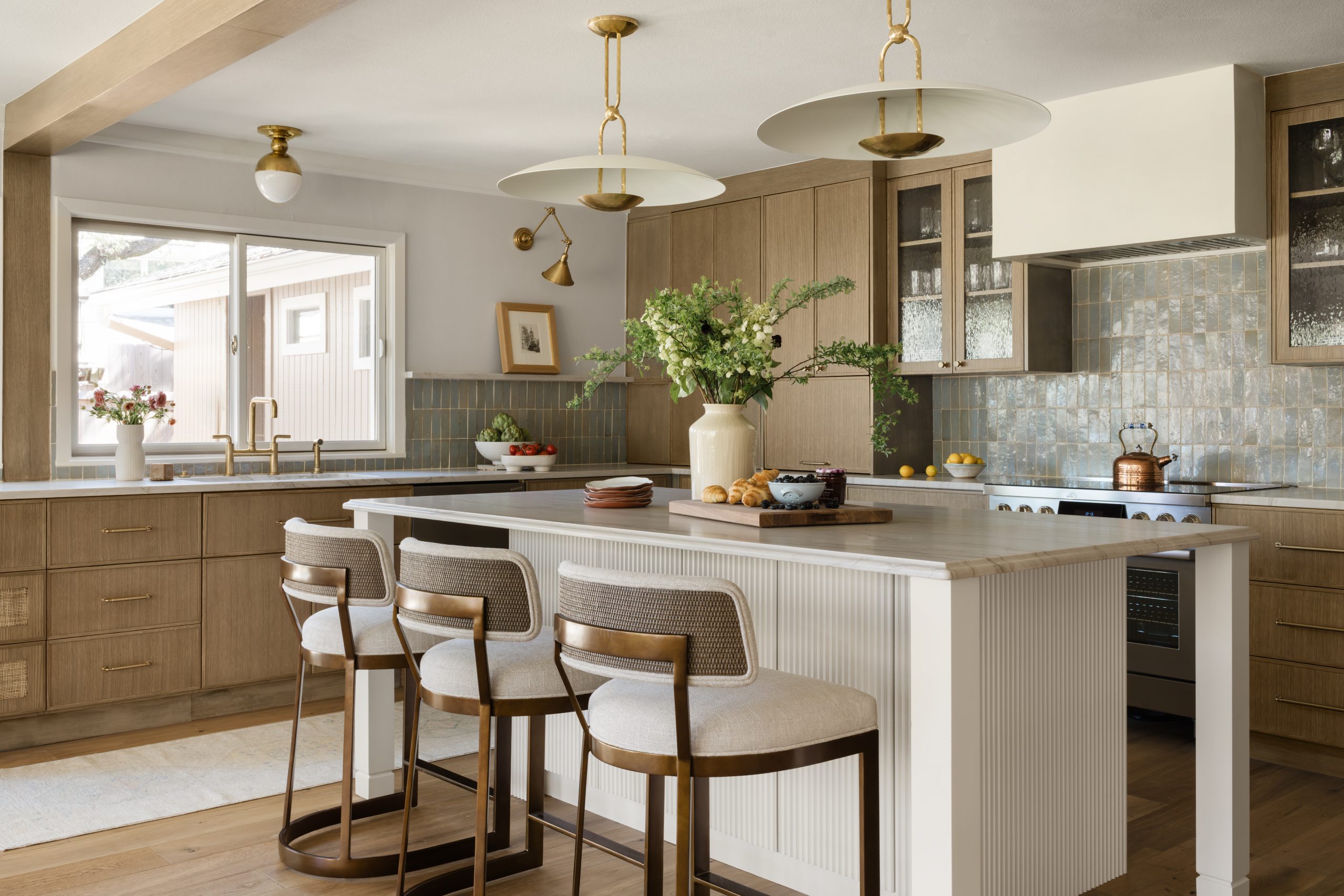 Custom cabinetry and ceiling beam detail in Rolling Hills West kitchen remodel