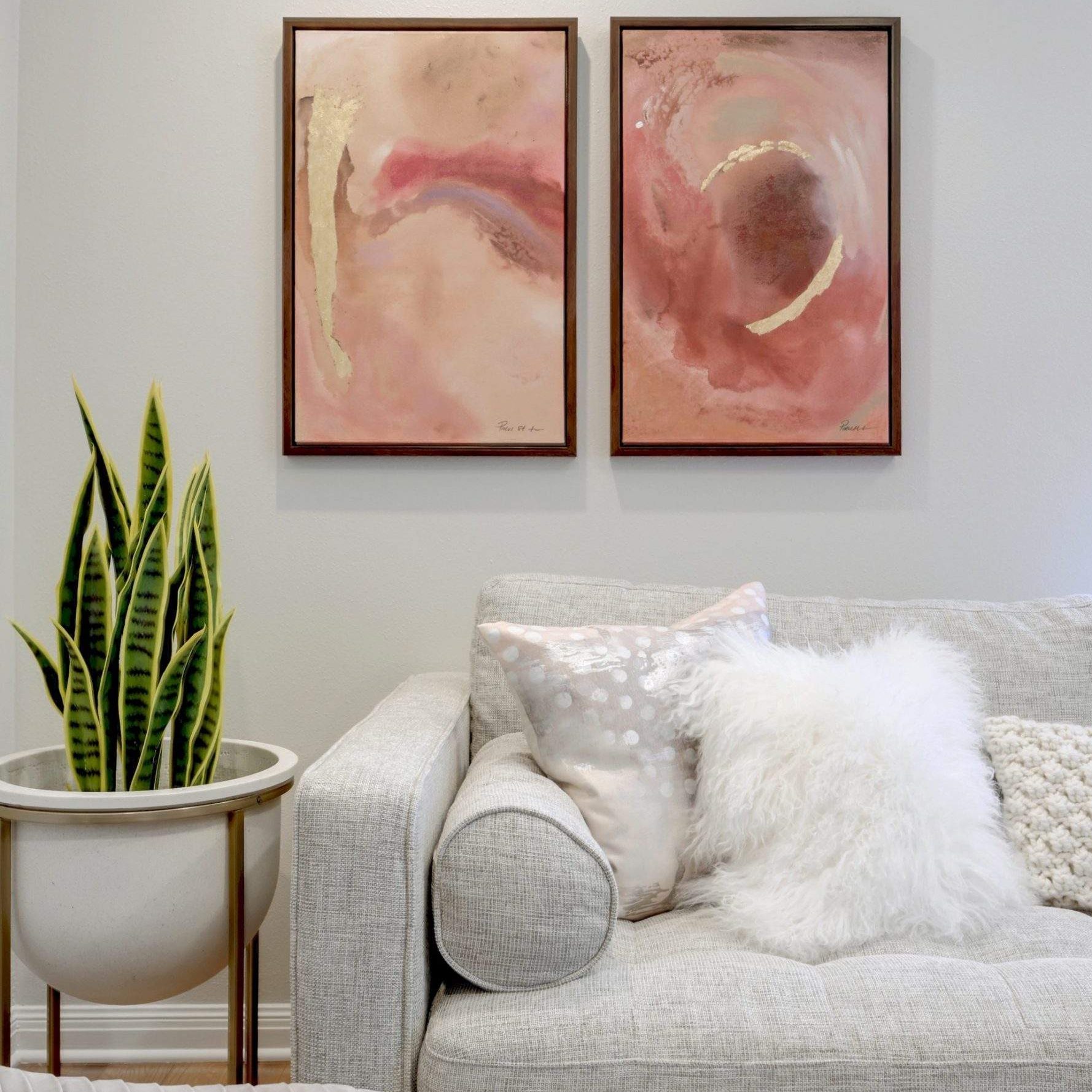 Allandale - interior design Austin | cream couch, plants and pink artwork 1 | austin, texas